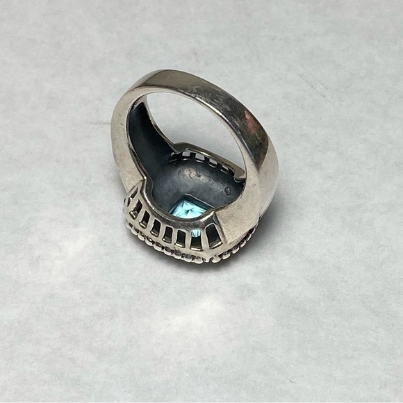 925 NF Thailand Sterling Silver Ring Blue Stone Size 6.75 Chunky Cocktail  9.49g - Picture 6 of 13